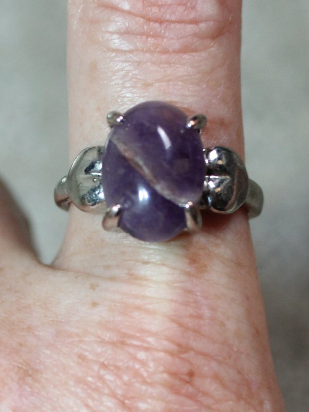 Silver-tone Size 9 Smooth Oval Amethyst Cocktail Ring